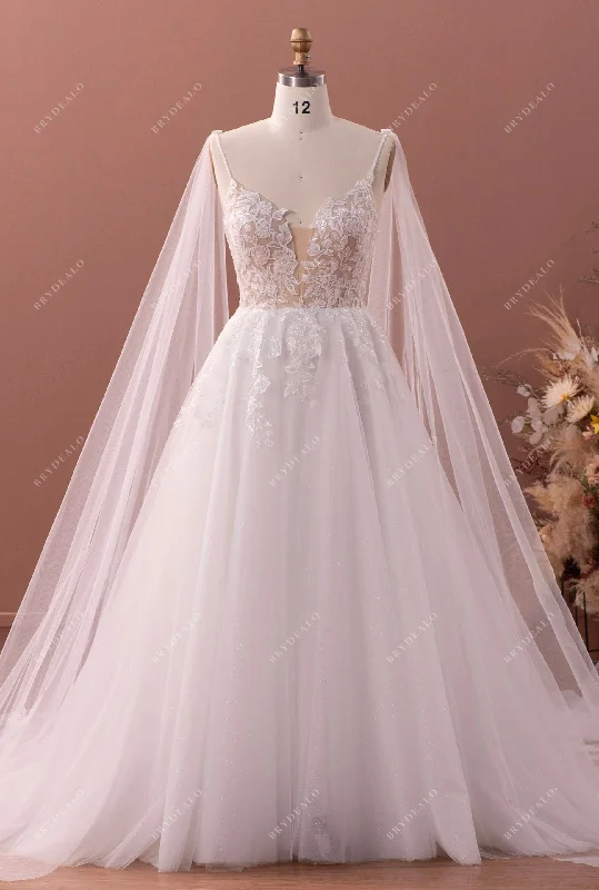 Romantic Floral Lace A-Line Fairy Wedding Dress