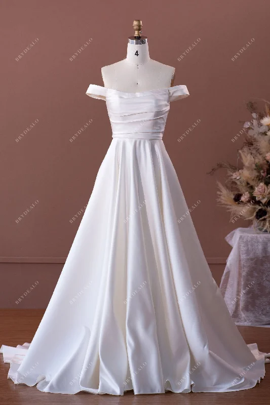 Elegant Ruched OFF-shoulder Satin Chapel Train Wedding Dress