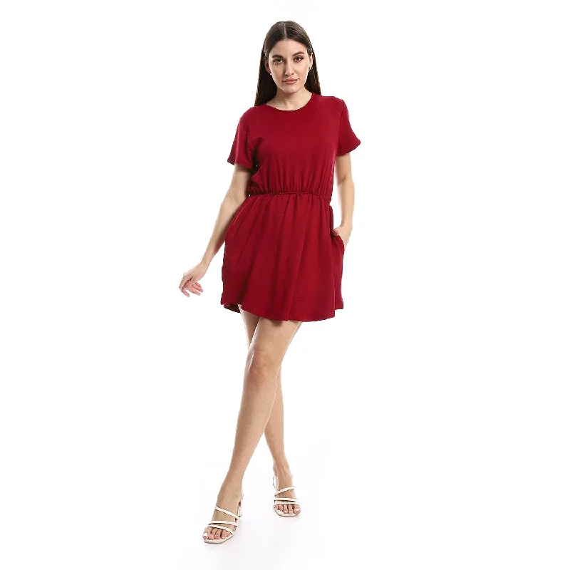 Short Sleeves Dress With Elastic Waist  (S2194) - Kady