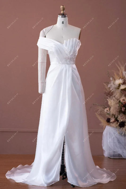 Silky Organza Designer Wedding Dress with Asymmetrical Ruffle