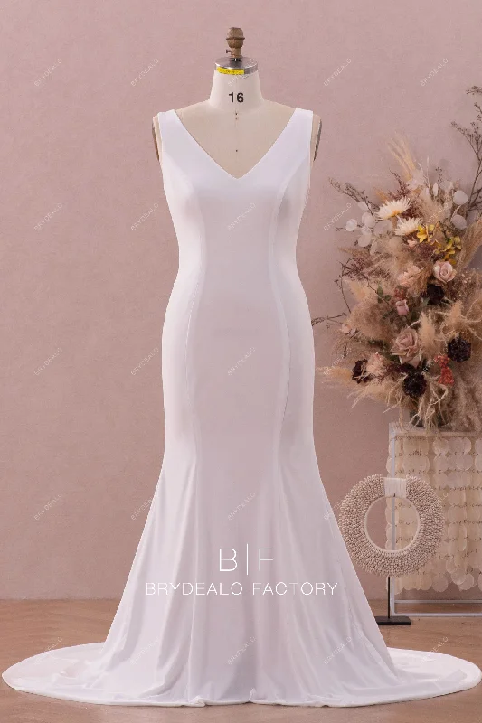 Simple Jersey Sleeveless Plus Size Mermaid Stretchy Bridal Dress