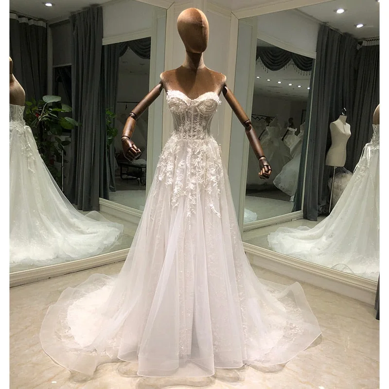 Detachable Sleeve Bride A-Line Wedding Dress