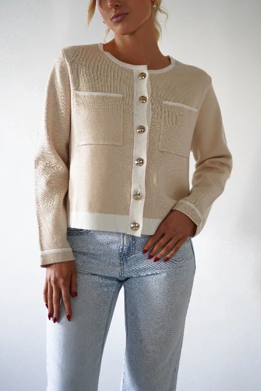 Stelle Gold Button Cardigan | Beige/White