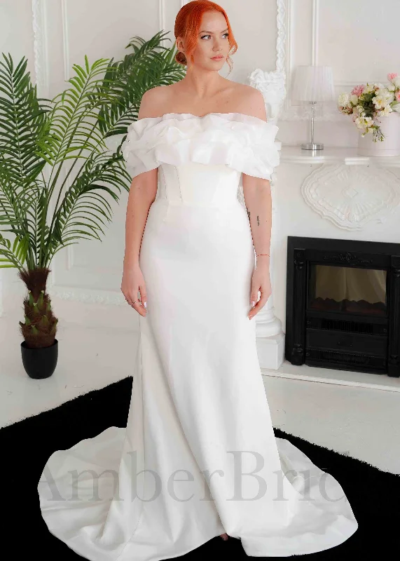 Strapless Mermaid Satin Wedding Dress with Off Shoulder Design