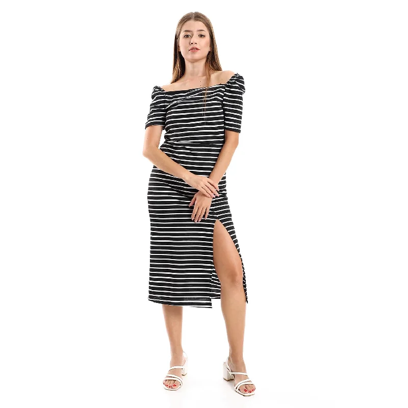 Striped Casual Dress With Side Slits - Kady A-line unclassified dresses