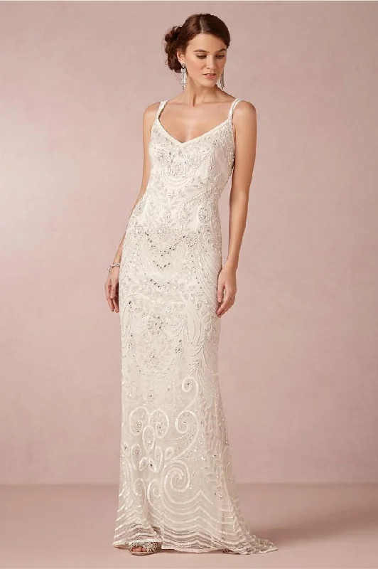 Theia - 890046SC Deep V-Neck Dual Straps Sequined Gown