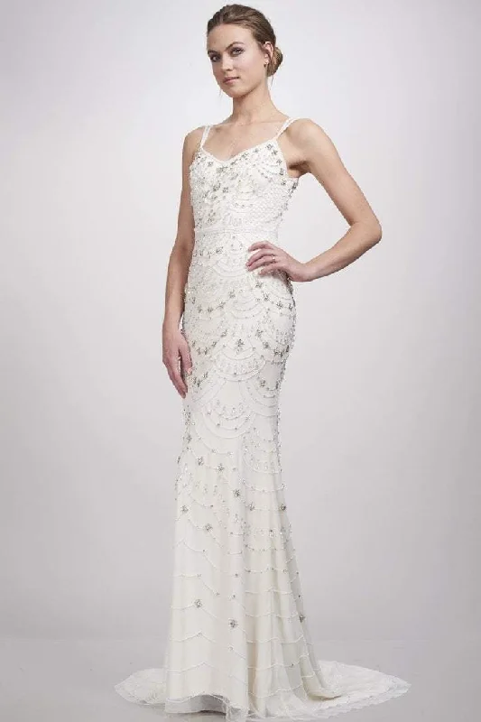 Theia - 890461SC V-Neck Dual Straps Beaded Evening Gown