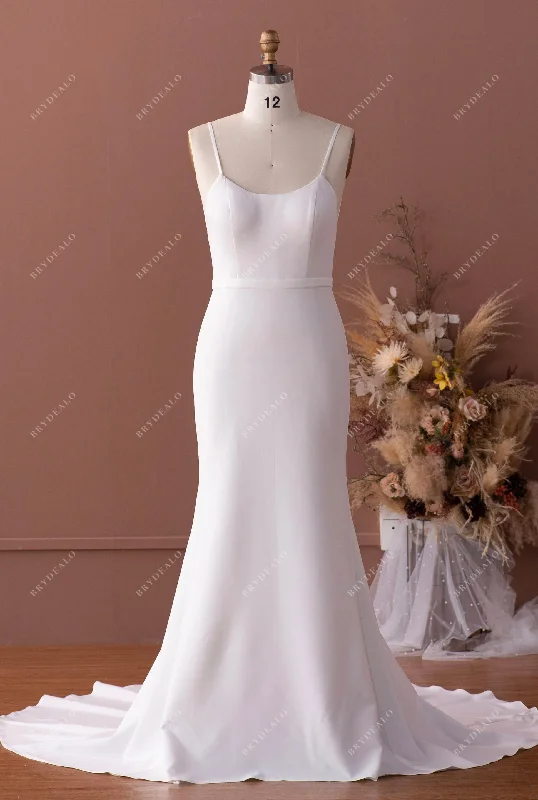 Simple Thin Straps Scoop Neck Crepe Mermaid Wedding Dress