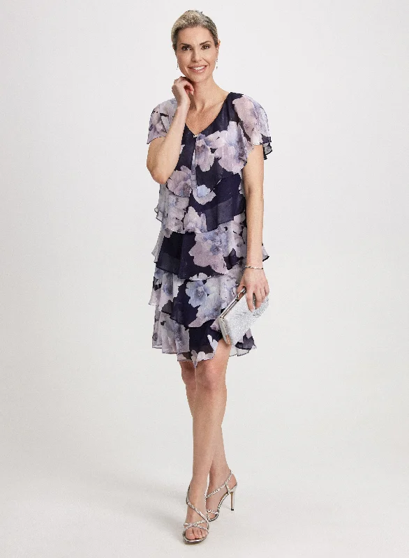 Tiered Floral Capelet Dress