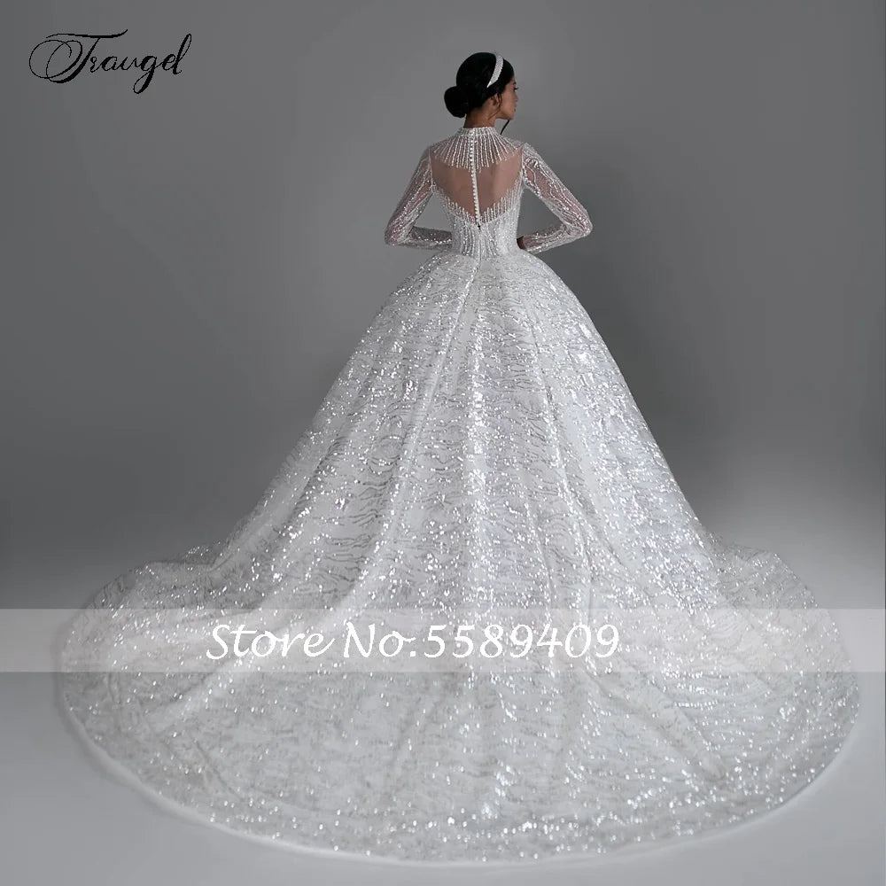 Wedding Dresses High Neck Long Sleeve Vestido De Novia Lace Sequined