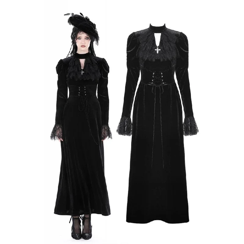 Women's Gothic Cutout Puff Sleeved Velvet Dress