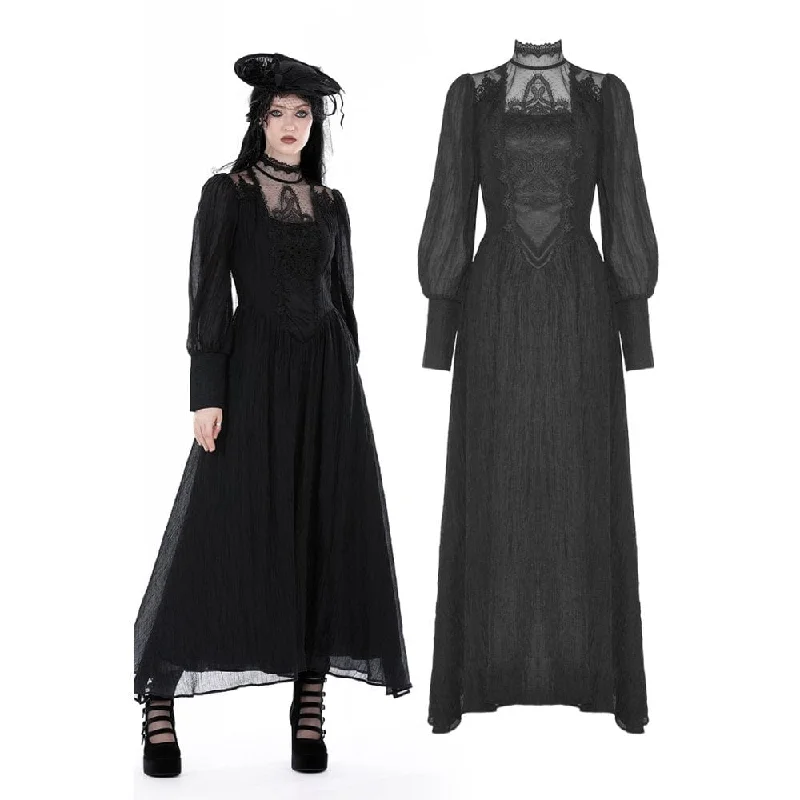 Women's Gothic Stand Collar Puff Sleeved Ruched Wdding Dress