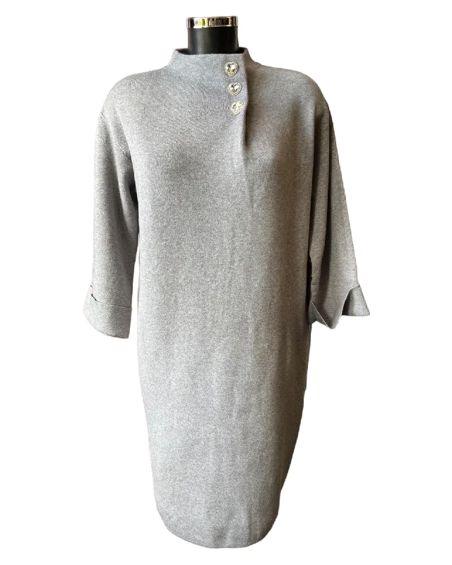 Yasmin heart button thick knit dress - Grey