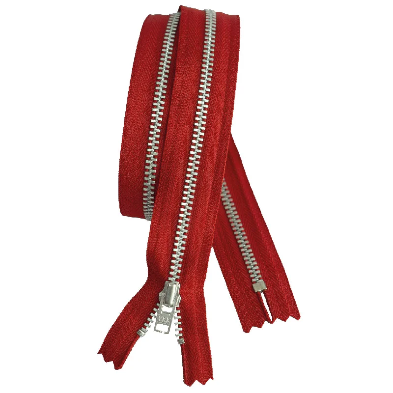 YKK silver tooth Metal Dress Zips - Red