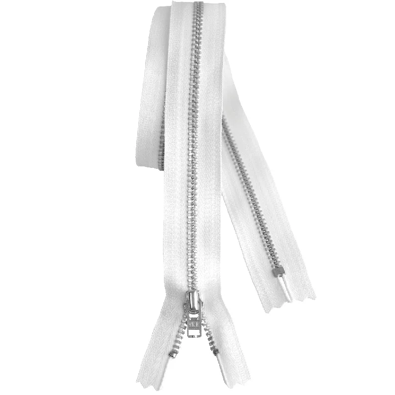 YKK silver tooth Metal Dress Zips - white