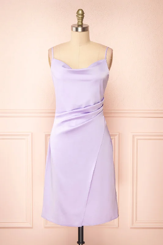 Zaina Lilac | Cowl Neck Satin Slip Dress